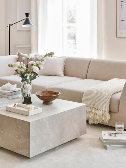 Westwing Collection Couchtisch Lesley in Travertin-Optik Bis zu 60% Rabatt