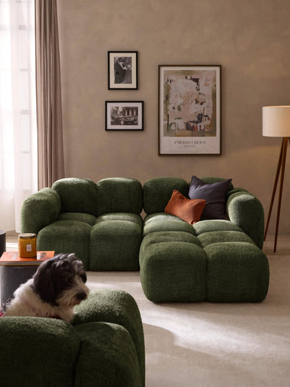 Westwing Collection Modulares Sofa Tayla (3-Sitzer) aus Teddy-Bouclé mit Hocker (links/rechts) Clearance-Verkauf