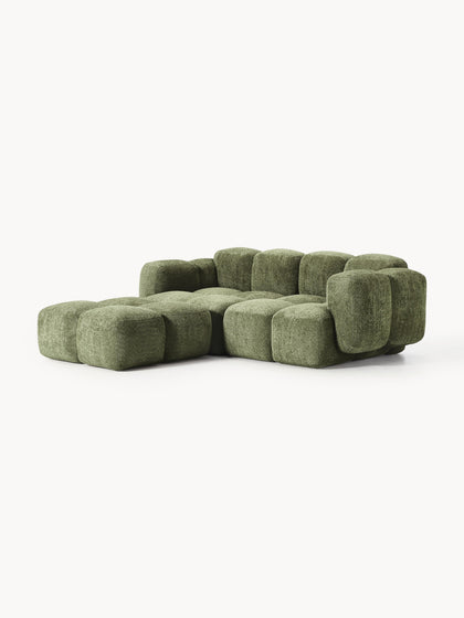 Westwing Collection Modulares Sofa Tayla (3-Sitzer) aus Teddy-Bouclé mit Hocker (links/rechts) Clearance-Verkauf