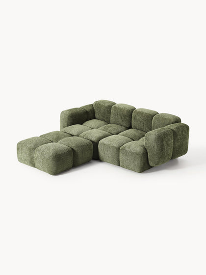 Westwing Collection Modulares Sofa Tayla (3-Sitzer) aus Teddy-Bouclé mit Hocker (links/rechts) Clearance-Verkauf