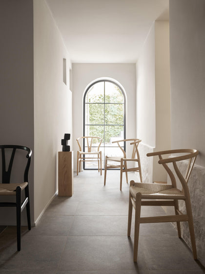 Westwing Collection Holzstuhl CH24 Wishbone Chair mit handgeflochtener Sitzfläche Kostenloser Versand international