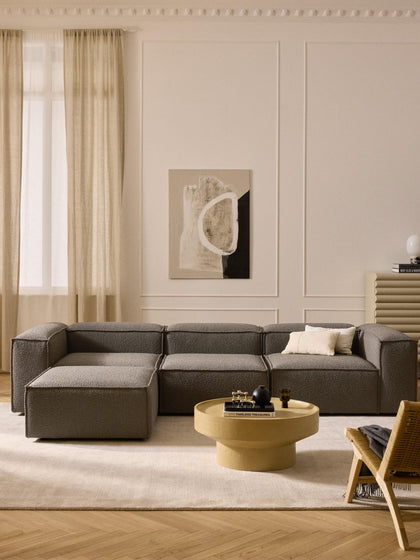 Westwing Collection Modulares Sofa Lennon (4-Sitzer) aus Bouclé mit Hocker (links/rechts) 50% Rabatt für begrenzte Zeit