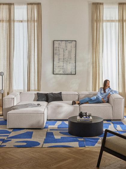Westwing Collection Modulares Sofa Lennon (4-Sitzer) aus Bouclé mit Hocker (links/rechts) Heißer Verkauf