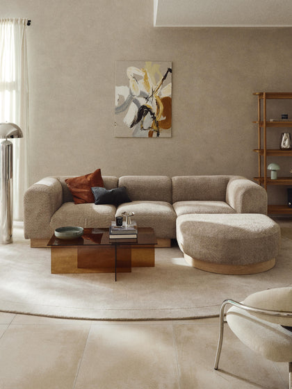 Westwing Collection Modulares Sofa Natalie (3-Sitzer) aus Teddy-Bouclé mit Hocker (links/rechts) Discount Store für neue Produkte