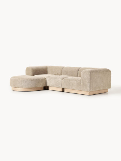Westwing Collection Modulares Sofa Natalie (3-Sitzer) aus Teddy-Bouclé mit Hocker (links/rechts) Discount Store für neue Produkte