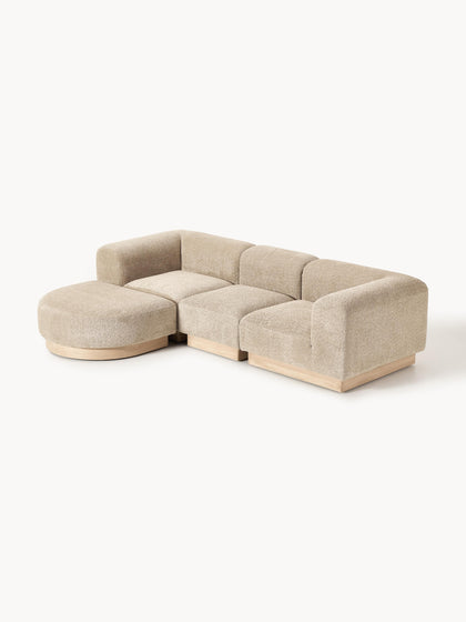 Westwing Collection Modulares Sofa Natalie (3-Sitzer) aus Teddy-Bouclé mit Hocker (links/rechts) Discount Store für neue Produkte