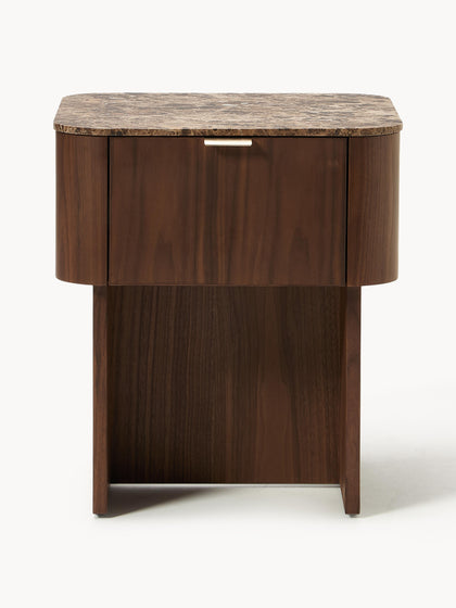 Westwing Collection Holz-Nachttisch Zumi mit Marmorplatte Blitzverkäufe