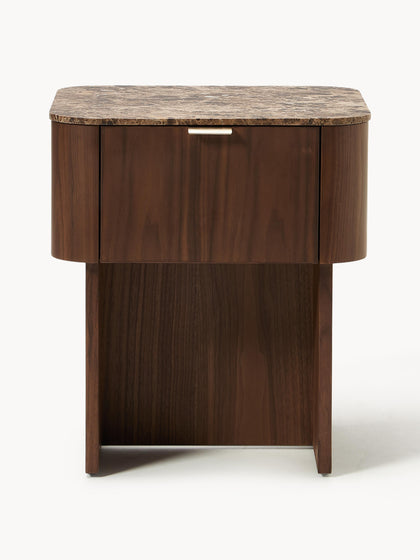 Westwing Collection Holz-Nachttisch Zumi mit Marmorplatte Blitzverkäufe