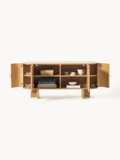 Westwing Collection Holz-Sideboard Zumi mit abgerundeten Ecken und Travertinplatte Günstig kaufen