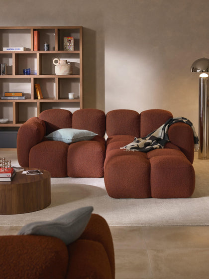 Westwing Collection Modulares Sofa Tayla (3-Sitzer) aus Bouclé mit Hocker (links/rechts) Großer Ausverkauf