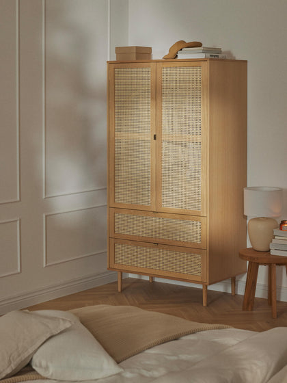 Westwing Collection Kleiner Kleiderschrank Aries mit Wiener Geflecht 2-türig Lagerräumung