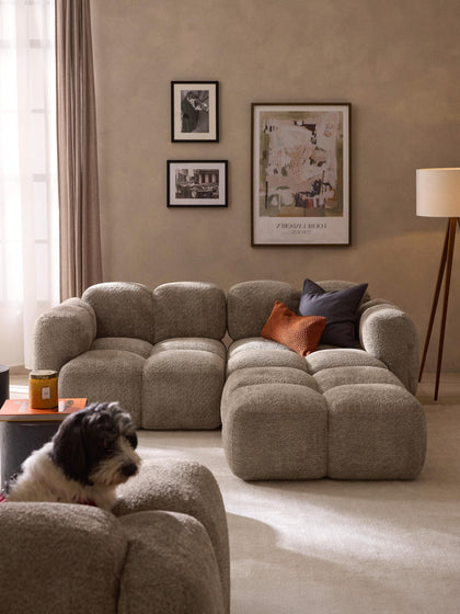 Westwing Collection Modulares Sofa Tayla (3-Sitzer) aus Teddy-Bouclé mit Hocker (links/rechts) Exklusive Angebote