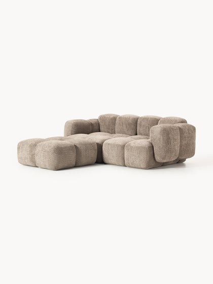 Westwing Collection Modulares Sofa Tayla (3-Sitzer) aus Teddy-Bouclé mit Hocker (links/rechts) Exklusive Angebote
