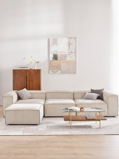 Westwing Collection Modulares Sofa Lennon (4-Sitzer) aus Cord mit Hocker (links/rechts) Blitzangebot