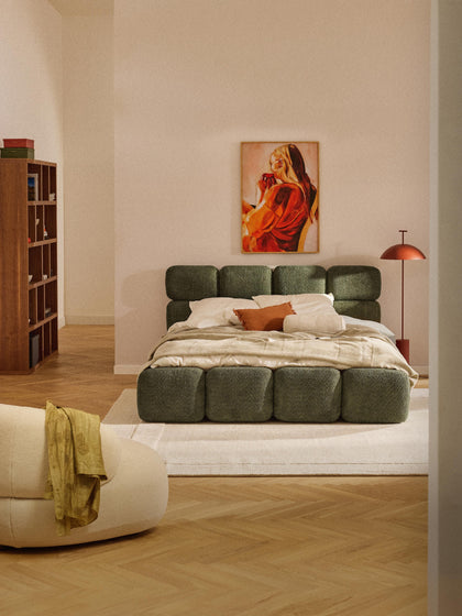 Westwing Collection Polsterbett Tayla aus Teddy-Bouclé mit Stauraum Räumungsverkauf