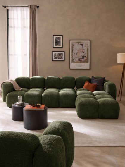 Westwing Collection Modulares Sofa Tayla (4-Sitzer) aus Teddy-Bouclé mit Hocker (links/rechts) Sonderangebote