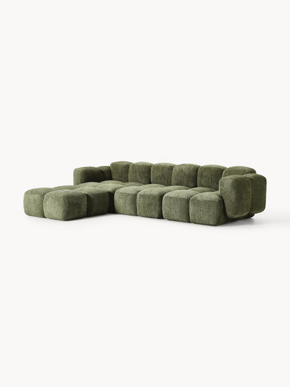 Westwing Collection Modulares Sofa Tayla (4-Sitzer) aus Teddy-Bouclé mit Hocker (links/rechts) Sonderangebote