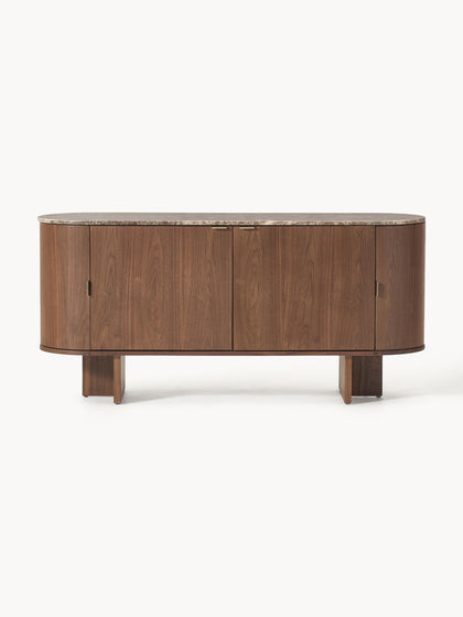Westwing Collection Holz-Sideboard Zumi mit abgerundeten Ecken und Marmorplatte Bis zu 65% Rabatt