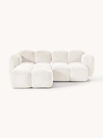 Westwing Collection Modulares Sofa Tayla (3-Sitzer) aus Teddy-Bouclé mit Hocker (links/rechts)