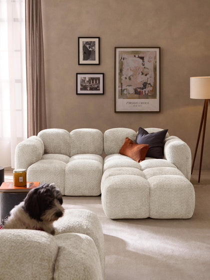 Westwing Collection Modulares Sofa Tayla (3-Sitzer) aus Teddy-Bouclé mit Hocker (links/rechts) Kostenloser Versand international