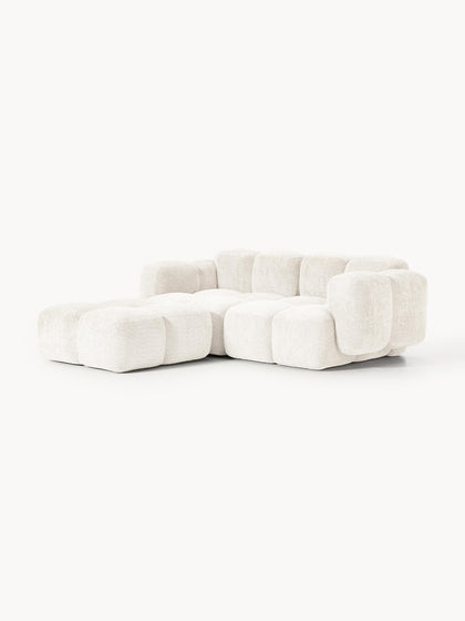 Westwing Collection Modulares Sofa Tayla (3-Sitzer) aus Teddy-Bouclé mit Hocker (links/rechts) Kostenloser Versand international