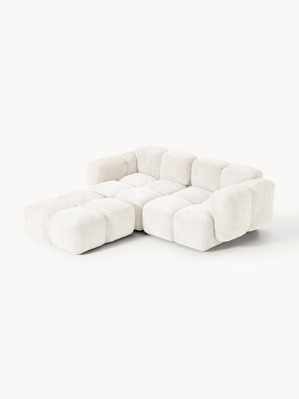 Westwing Collection Modulares Sofa Tayla (3-Sitzer) aus Teddy-Bouclé mit Hocker (links/rechts) Kostenloser Versand international