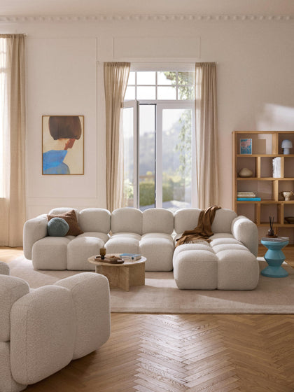 Westwing Collection Modulares Sofa Tayla (4-Sitzer) aus Bouclé mit Hocker (links/rechts) Günstiger Verkauf