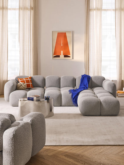 Westwing Collection Modulares Sofa Tayla (4-Sitzer) aus Bouclé mit Hocker (links/rechts) Fabrik Onlineshop