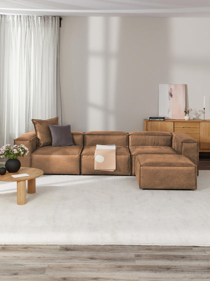 Westwing Collection Modulares Sofa Lennon (4-Sitzer) aus recyceltem Leder mit Hocker (links/rechts) Heißer Verkauf