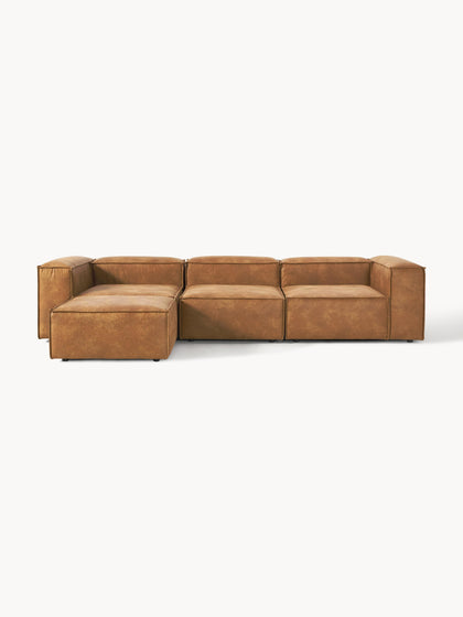Westwing Collection Modulares Sofa Lennon (4-Sitzer) aus recyceltem Leder mit Hocker (links/rechts) Heißer Verkauf