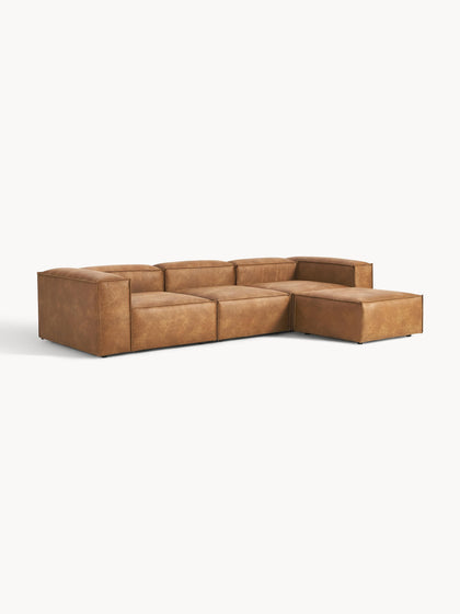 Westwing Collection Modulares Sofa Lennon (4-Sitzer) aus recyceltem Leder mit Hocker (links/rechts) Heißer Verkauf