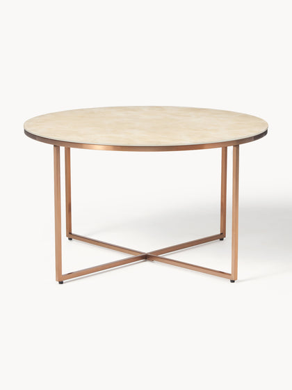 Westwing Collection Runder Couchtisch Antigua mit Glasplatte in Marmor-Optik VIP-Rabatte
