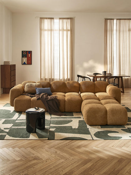 Westwing Collection Modulares Sofa Tayla (4-Sitzer) aus Teddy-Bouclé mit Hocker (links/rechts) Fabrik Onlineshop