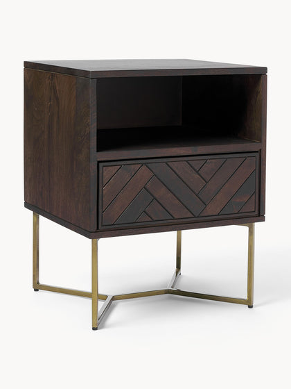 Westwing Collection Nachttisch Luca aus Mangoholz mit Fischgrät-Muster Sonderangebot der Fabrik