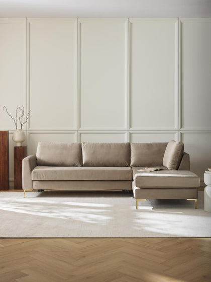 Westwing Collection Samt-Schlafsofa Luna (3-Sitzer) mit Matratze 50% Rabatt für begrenzte Zeit