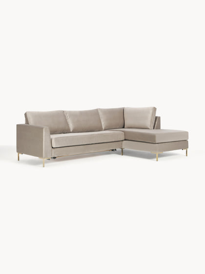 Westwing Collection Samt-Schlafsofa Luna (3-Sitzer) mit Matratze 50% Rabatt für begrenzte Zeit