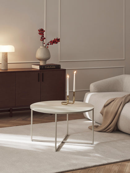 Westwing Collection Runder Couchtisch Antigua mit Glasplatte in Travertin-Optik Super Rabatt