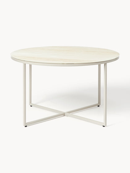 Westwing Collection Runder Couchtisch Antigua mit Glasplatte in Travertin-Optik Super Rabatt