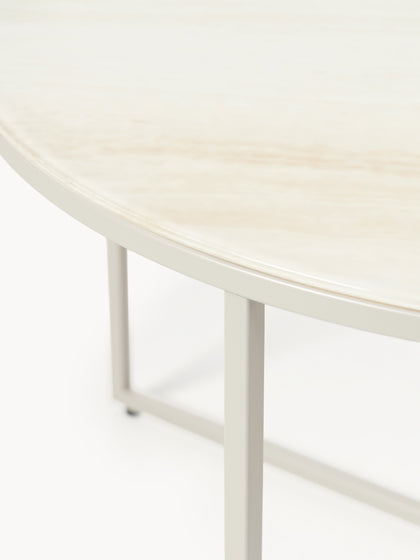 Westwing Collection Runder Couchtisch Antigua mit Glasplatte in Travertin-Optik Super Rabatt