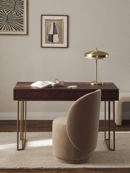 Westwing Collection Schreibtisch Luca aus Mangoholz mit Fischgrät-Muster Riesige Rabatte