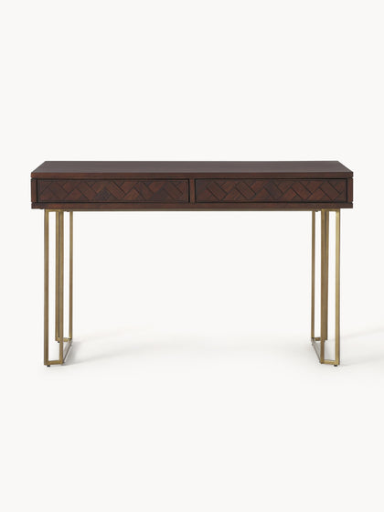 Westwing Collection Schreibtisch Luca aus Mangoholz mit Fischgrät-Muster Riesige Rabatte