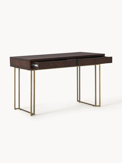 Westwing Collection Schreibtisch Luca aus Mangoholz mit Fischgrät-Muster Riesige Rabatte