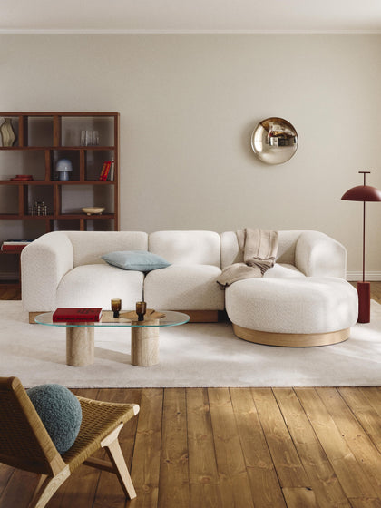 Westwing Collection Modulares Sofa Natalie (3-Sitzer) aus Teddy-Bouclé mit Hocker (links/rechts) Preisnachlass