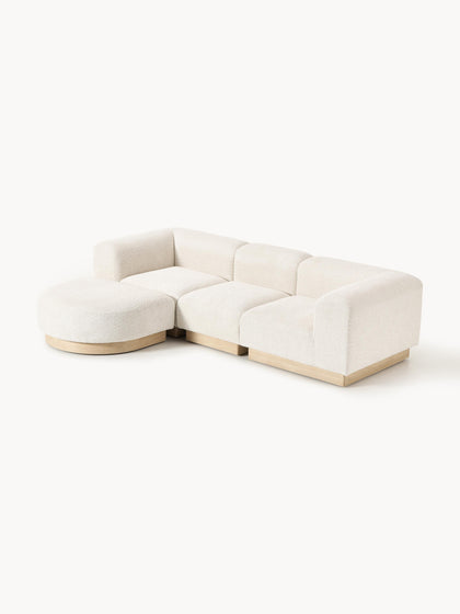 Westwing Collection Modulares Sofa Natalie (3-Sitzer) aus Teddy-Bouclé mit Hocker (links/rechts) Preisnachlass