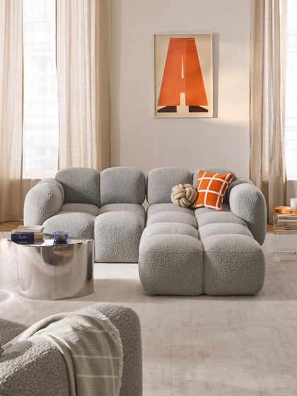 Westwing Collection Modulares Sofa Tayla (3-Sitzer) aus Bouclé mit Hocker (links/rechts) Black Friday