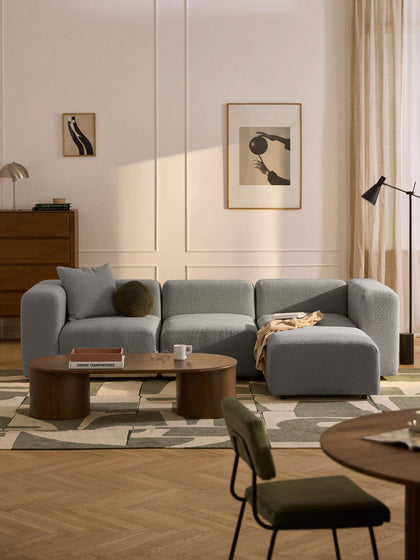Westwing Collection Modulares Bouclé-Sofa Lena (4-Sitzer) mit Hocker (links/rechts) Exklusive Angebote