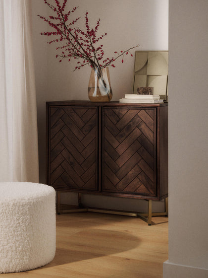 Westwing Collection Sideboard Luca aus Mangoholz mit Fischgrät-Muster Discount Store für neue Produkte