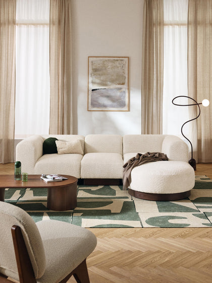 Westwing Collection Modulares Sofa Natalie (3-Sitzer) aus Teddy-Bouclé mit Hocker (links/rechts) Cyber Monday