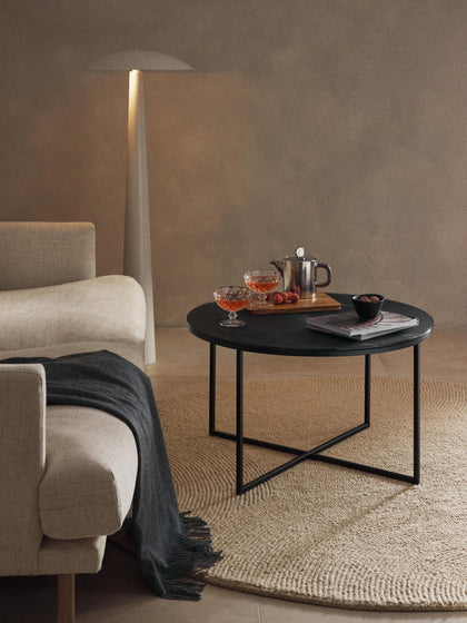 Westwing Collection Runder Couchtisch Antigua mit Glasplatte in Marmor-Optik Wochenangebot