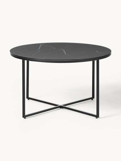 Westwing Collection Runder Couchtisch Antigua mit Glasplatte in Marmor-Optik Wochenangebot